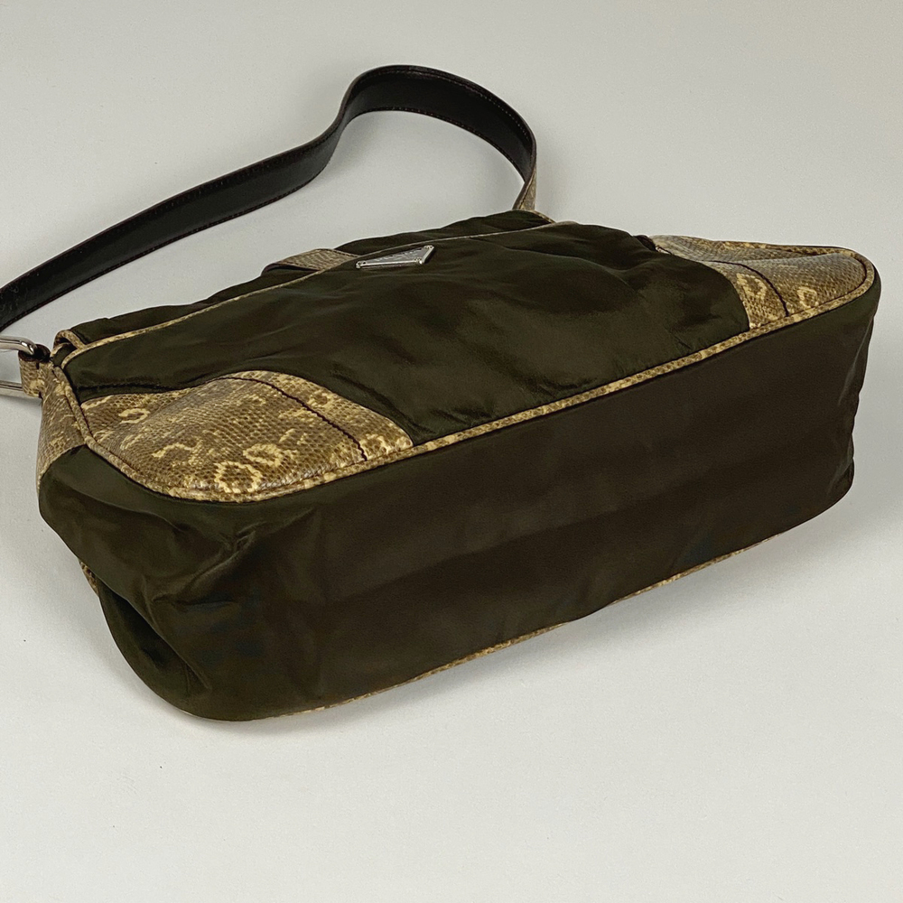 Prada Plate Shoulder Bag Python Embossed Nylon Br… - image 2